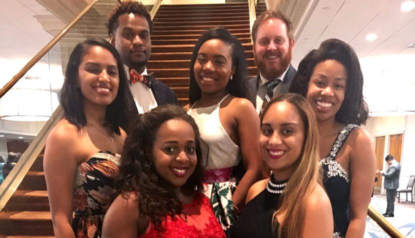 BLSA wins NBLSA Chapter of the Year in 2017. Pictured are, from left to right: Marwa Abdelaziz '19, Steven Morris '18, Deitra Jones '18, Charis Redmond '17, Jeremy Lofthouse '18, Nel-Sylvia Guzman '18 and Keyawna Griffith '18, Law Communications.