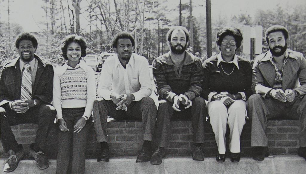 BLSA executive board, left to right: Blake Morant, Klinette Hunter, Calvin Lewis, Jacy Thurmond, Pat Johnson, Willie Robinson. 1977, Barrister (Law School yearbook).