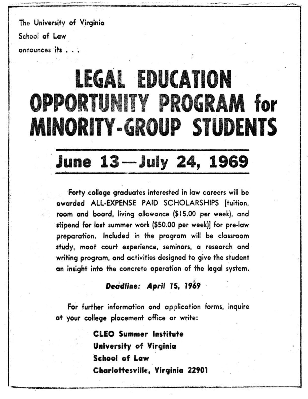 Newspaper advertisement for UVA's CLEO program