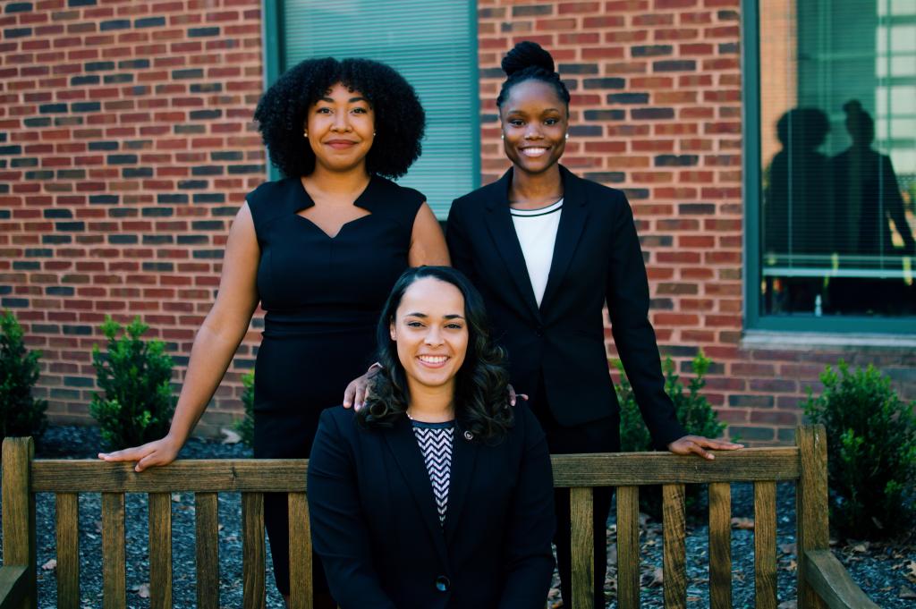 Three BLSA Presidents, from left to right: Rachel Barnes '21 (2018-2019), Allison Burns '22 (2020-2021), and Lillian Childress '21 (2019-2020).