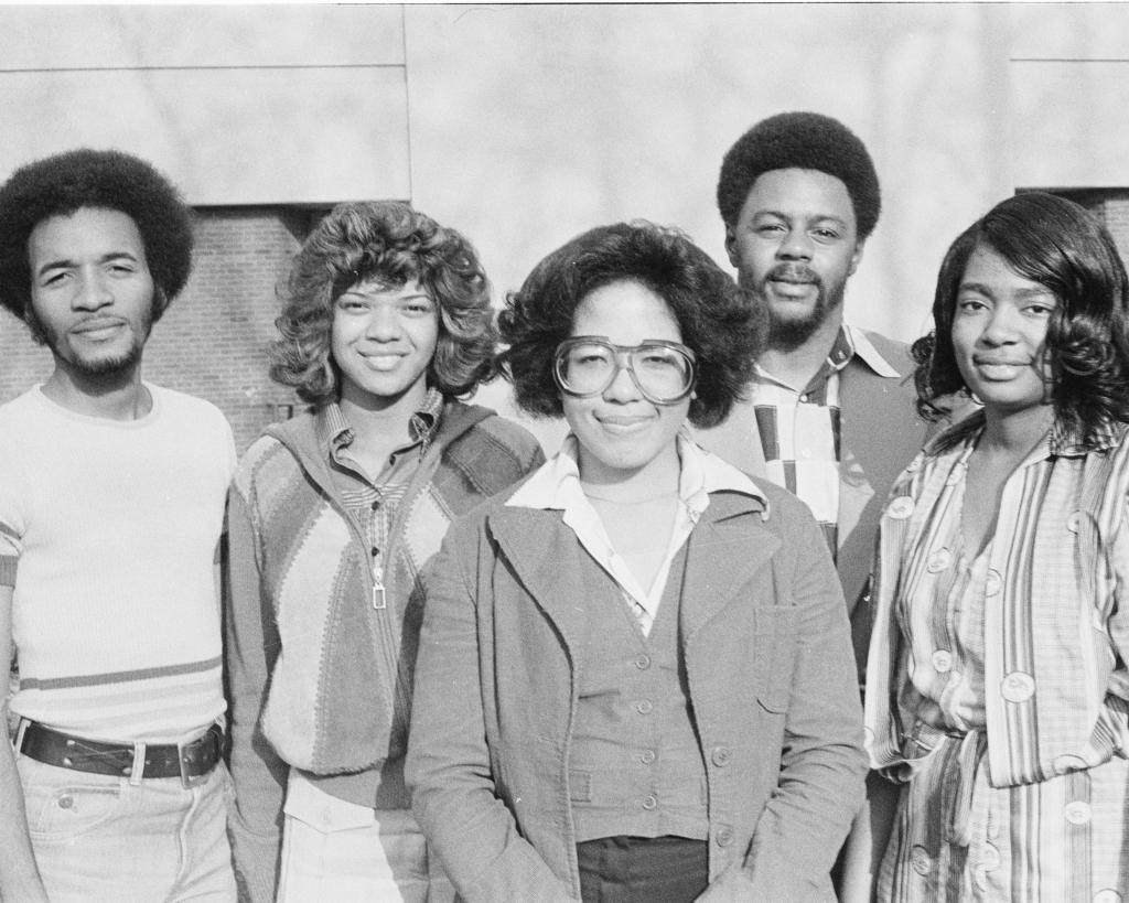 BALSA officers 1978-1979: George Garrow, Dinitri McGee, Mary Hughes, George Bates, and Sheila Witherspoon, Records of the Virginia Law Weekly.