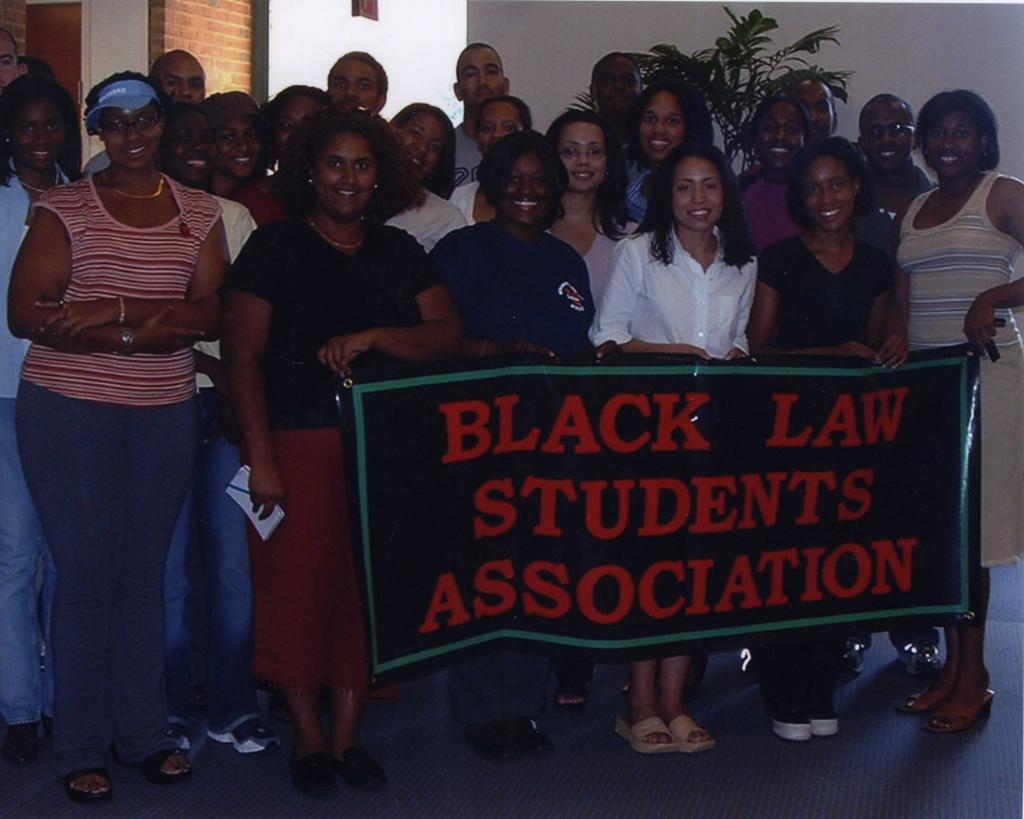 A group photo of BLSA members pictured on a 2002-03 scrapbook, Records of BLSA.